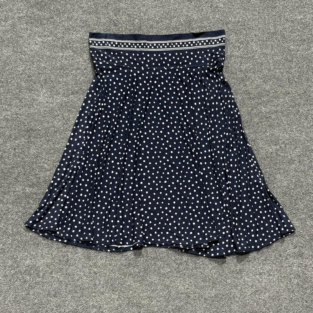 Max Studio Skirt Womens L Blue Polka Dot A Line Knee Length Stretch Pull On